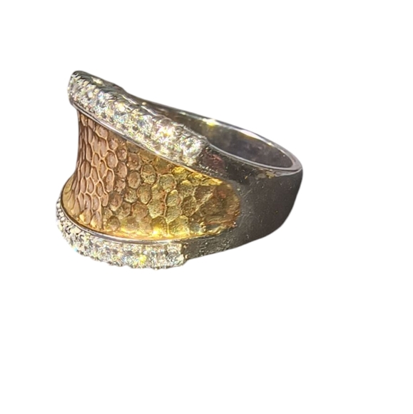 Joseph Esposito Chunky Two-tone Hammered CZ and Sterling Silver Ring - Picture 3 of 12